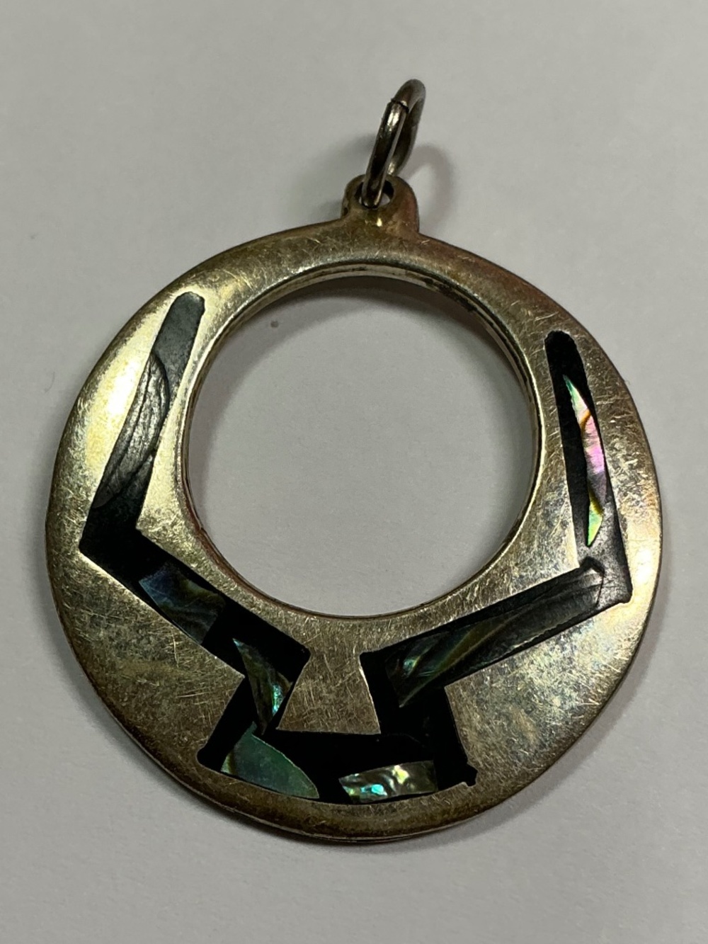 TAXCO Sterling Silver Inlay Round Pendant. 1 1/8 inch diameter